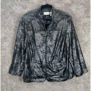 Alfred Dunner Jacket Womens 16W Black Silver Metallic Snake Print Embossed Zip